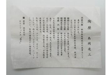 重要無形文化財　人間国宝　島岡達三　辰砂釉　赤絵　草花文　深みのある色合いが素敵なぐい呑(酒器、ぐい呑み、和食器、共箱付き)(R-074571)