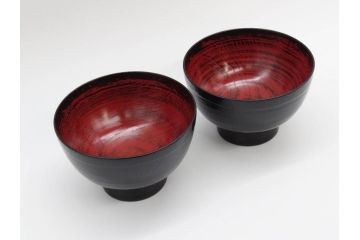 角偉三郎　内根来　5つ星　使い込むほどに深みが増す合鹿椀2客セット(汁椀、木製、漆器、漆芸、お椀、五ツ星、共箱付き、和食器)(R-074574)