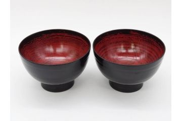 角偉三郎　内根来　5つ星　使い込むほどに深みが増す合鹿椀2客セット(汁椀、木製、漆器、漆芸、お椀、五ツ星、共箱付き、和食器)(R-074574)