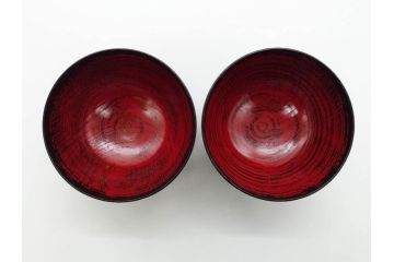 角偉三郎　内根来　5つ星　使い込むほどに深みが増す合鹿椀2客セット(汁椀、木製、漆器、漆芸、お椀、五ツ星、共箱付き、和食器)(R-074574)