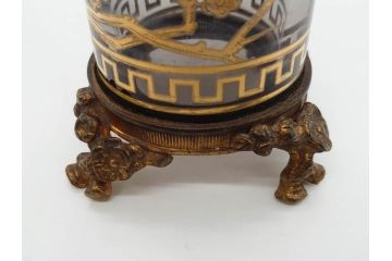 稀少　フランス　1880年〜1900年頃　オールドバカラ　Baccarat　ジャポニズム　花鳥文　金彩　台座付き　細やかな意匠が施されたエレガントな雰囲気溢れる花瓶2個セット(フルレッドクリスタルガラス、筒型、花器、花入れ、箱付き)(R-074575)
