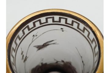 稀少　フランス　1880年〜1900年頃　オールドバカラ　Baccarat　ジャポニズム　花鳥文　金彩　台座付き　細やかな意匠が施されたエレガントな雰囲気溢れる花瓶2個セット(フルレッドクリスタルガラス、筒型、花器、花入れ、箱付き)(R-074575)