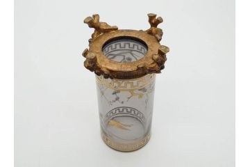 稀少　フランス　1880年〜1900年頃　オールドバカラ　Baccarat　ジャポニズム　花鳥文　金彩　台座付き　細やかな意匠が施されたエレガントな雰囲気溢れる花瓶2個セット(フルレッドクリスタルガラス、筒型、花器、花入れ、箱付き)(R-074575)