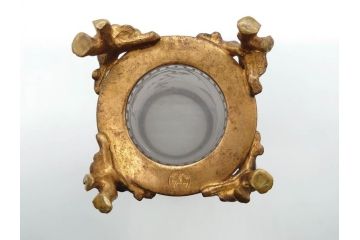 稀少　フランス　1880年〜1900年頃　オールドバカラ　Baccarat　ジャポニズム　花鳥文　金彩　台座付き　細やかな意匠が施されたエレガントな雰囲気溢れる花瓶2個セット(フルレッドクリスタルガラス、筒型、花器、花入れ、箱付き)(R-074575)