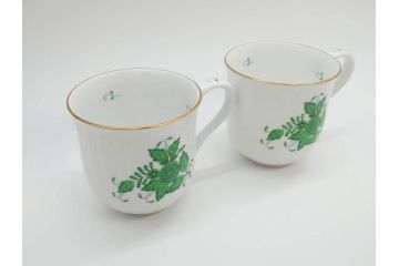 ヘレンド　ハンガリー　HEREND HVNGARY　アポニー・グリーン　優雅なひとときを演出してくれるミッドマグ2客セット(ペアセット、マグカップ、HUNGARY、洋食器)(R-074576)