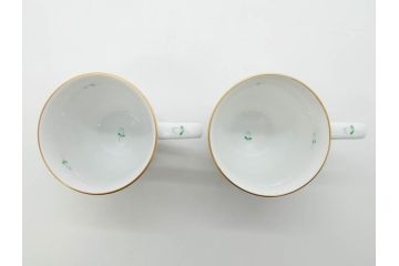 ヘレンド　ハンガリー　HEREND HVNGARY　アポニー・グリーン　優雅なひとときを演出してくれるミッドマグ2客セット(ペアセット、マグカップ、HUNGARY、洋食器)(R-074576)