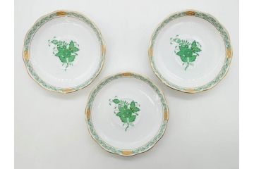 ヘレンド　ハンガリー　HEREND HVNGARY　アポニー・グリーン　繊細な絵付けが上品で落ち着いた雰囲気を醸し出すティーカップ&ソーサー3客セット(C&S、HUNGARY、洋食器)(R-074577)