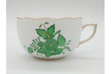 ヘレンド　ハンガリー　HEREND HVNGARY　アポニー・グリーン　繊細な絵付けが上品で落ち着いた雰囲気を醸し出すティーカップ&ソーサー3客セット(C&S、HUNGARY、洋食器)(R-074577)