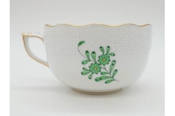 ヘレンド　ハンガリー　HEREND HVNGARY　アポニー・グリーン　繊細な絵付けが上品で落ち着いた雰囲気を醸し出すティーカップ&ソーサー3客セット(C&S、HUNGARY、洋食器)(R-074577)