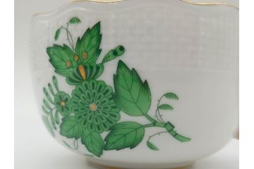 ヘレンド　ハンガリー　HEREND HVNGARY　アポニー・グリーン　繊細な絵付けが上品で落ち着いた雰囲気を醸し出すティーカップ&ソーサー3客セット(C&S、HUNGARY、洋食器)(R-074577)
