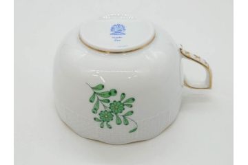 ヘレンド　ハンガリー　HEREND HVNGARY　アポニー・グリーン　繊細な絵付けが上品で落ち着いた雰囲気を醸し出すティーカップ&ソーサー3客セット(C&S、HUNGARY、洋食器)(R-074577)