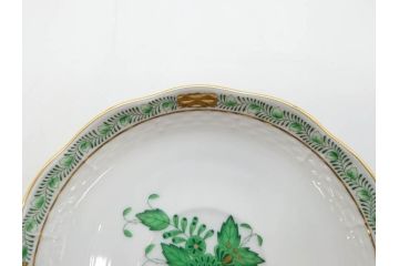 ヘレンド　ハンガリー　HEREND HVNGARY　アポニー・グリーン　繊細な絵付けが上品で落ち着いた雰囲気を醸し出すティーカップ&ソーサー3客セット(C&S、HUNGARY、洋食器)(R-074577)