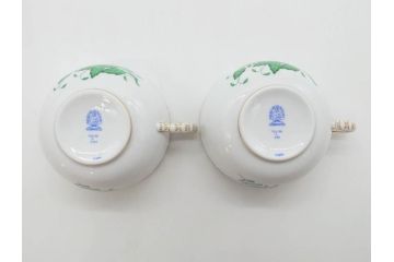 ヘレンド　ハンガリー　HEREND HVNGARY　アポニー・グリーン　繊細な絵付けが上品で落ち着いた雰囲気を醸し出すティーカップ&ソーサー2客セット(C&S、HUNGARY、洋食器)(R-074578)