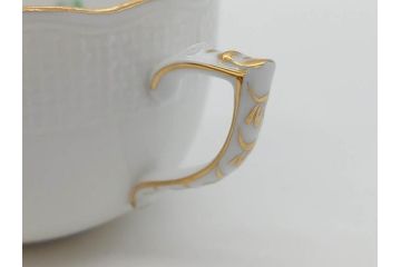 ヘレンド　ハンガリー　HEREND HVNGARY　アポニー・グリーン　繊細な絵付けが上品で落ち着いた雰囲気を醸し出すティーカップ&ソーサー2客セット(C&S、HUNGARY、洋食器)(R-074578)