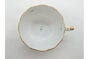 ヘレンド　ハンガリー　HEREND HVNGARY　アポニー・グリーン　繊細な絵付けが上品で落ち着いた雰囲気を醸し出すティーカップ&ソーサー2客セット(C&S、HUNGARY、洋食器)(R-074578)
