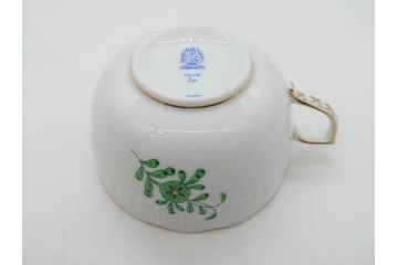 ヘレンド　ハンガリー　HEREND HVNGARY　アポニー・グリーン　繊細な絵付けが上品で落ち着いた雰囲気を醸し出すティーカップ&ソーサー2客セット(C&S、HUNGARY、洋食器)(R-074578)