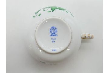 ヘレンド　ハンガリー　HEREND HVNGARY　アポニー・グリーン　繊細な絵付けが上品で落ち着いた雰囲気を醸し出すティーカップ&ソーサー2客セット(C&S、HUNGARY、洋食器)(R-074578)