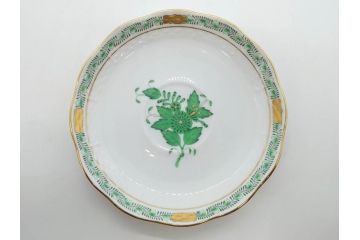 ヘレンド　ハンガリー　HEREND HVNGARY　アポニー・グリーン　繊細な絵付けが上品で落ち着いた雰囲気を醸し出すティーカップ&ソーサー2客セット(C&S、HUNGARY、洋食器)(R-074578)