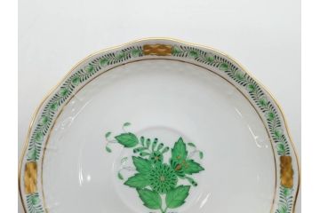 ヘレンド　ハンガリー　HEREND HVNGARY　アポニー・グリーン　繊細な絵付けが上品で落ち着いた雰囲気を醸し出すティーカップ&ソーサー2客セット(C&S、HUNGARY、洋食器)(R-074578)