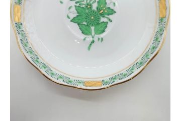ヘレンド　ハンガリー　HEREND HVNGARY　アポニー・グリーン　繊細な絵付けが上品で落ち着いた雰囲気を醸し出すティーカップ&ソーサー2客セット(C&S、HUNGARY、洋食器)(R-074578)