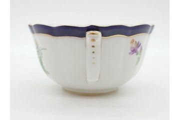 ドイツ　マイセン　Meissen　コバルトブルー　金彩　二つ花　フラワー　洗練された上品なデザインが目を惹くティーカップ&ソーサー2客セット(洋食器、C&S)(R-074580)