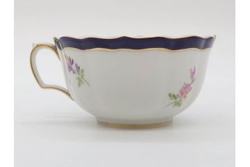 ドイツ　マイセン　Meissen　コバルトブルー　金彩　二つ花　フラワー　洗練された上品なデザインが目を惹くティーカップ&ソーサー2客セット(洋食器、C&S)(R-074580)