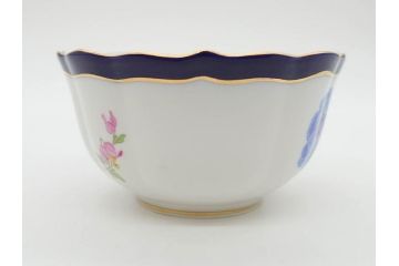 ドイツ　マイセン　Meissen　コバルトブルー　金彩　二つ花　フラワー　洗練された上品なデザインが目を惹くティーカップ&ソーサー2客セット(洋食器、C&S)(R-074580)