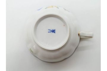 ドイツ　マイセン　Meissen　コバルトブルー　金彩　二つ花　フラワー　洗練された上品なデザインが目を惹くティーカップ&ソーサー2客セット(洋食器、C&S)(R-074580)