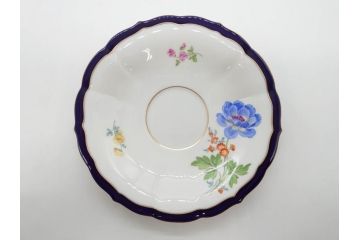 ドイツ　マイセン　Meissen　コバルトブルー　金彩　二つ花　フラワー　洗練された上品なデザインが目を惹くティーカップ&ソーサー2客セット(洋食器、C&S)(R-074580)
