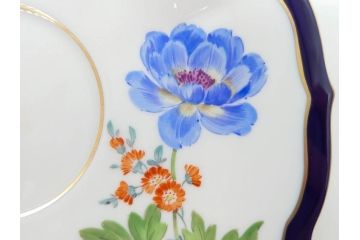 ドイツ　マイセン　Meissen　コバルトブルー　金彩　二つ花　フラワー　洗練された上品なデザインが目を惹くティーカップ&ソーサー2客セット(洋食器、C&S)(R-074580)