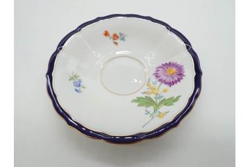 ドイツ　マイセン　Meissen　コバルトブルー　金彩　二つ花　フラワー　洗練された上品なデザインが目を惹くティーカップ&ソーサー2客セット(洋食器、C&S)(R-074580)