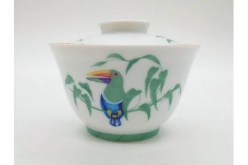 フランス　HERMES(エルメス)　トゥカン/アフリカ/ナイルの庭/シエスタ　それぞれ華やかなデザインが素敵なアジアンティーカップ&ソーサー5客セット(Toucans/AFRiCA/nile/Siesta、湯呑み、湯のみ、蓋付き、C&S、洋食器)(R-074582)