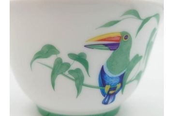 フランス　HERMES(エルメス)　トゥカン/アフリカ/ナイルの庭/シエスタ　それぞれ華やかなデザインが素敵なアジアンティーカップ&ソーサー5客セット(Toucans/AFRiCA/nile/Siesta、湯呑み、湯のみ、蓋付き、C&S、洋食器)(R-074582)
