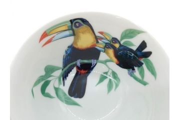 フランス　HERMES(エルメス)　トゥカン/アフリカ/ナイルの庭/シエスタ　それぞれ華やかなデザインが素敵なアジアンティーカップ&ソーサー5客セット(Toucans/AFRiCA/nile/Siesta、湯呑み、湯のみ、蓋付き、C&S、洋食器)(R-074582)
