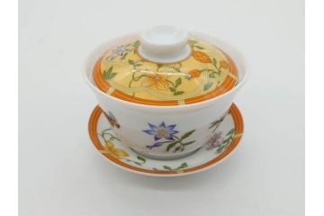 フランス　HERMES(エルメス)　トゥカン/アフリカ/ナイルの庭/シエスタ　それぞれ華やかなデザインが素敵なアジアンティーカップ&ソーサー5客セット(Toucans/AFRiCA/nile/Siesta、湯呑み、湯のみ、蓋付き、C&S、洋食器)(R-074582)