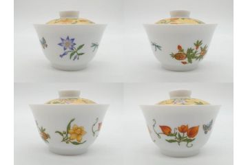 フランス　HERMES(エルメス)　トゥカン/アフリカ/ナイルの庭/シエスタ　それぞれ華やかなデザインが素敵なアジアンティーカップ&ソーサー5客セット(Toucans/AFRiCA/nile/Siesta、湯呑み、湯のみ、蓋付き、C&S、洋食器)(R-074582)