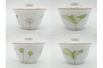 フランス　HERMES(エルメス)　トゥカン/アフリカ/ナイルの庭/シエスタ　それぞれ華やかなデザインが素敵なアジアンティーカップ&ソーサー5客セット(Toucans/AFRiCA/nile/Siesta、湯呑み、湯のみ、蓋付き、C&S、洋食器)(R-074582)