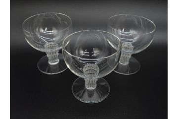 アンティーク　1950年代　ルネ・ラリック(R.LALIQUE)　バンブー(竹)　シンプルながらも洗練されたデザインに魅了されるグラス3客セット(ワイン、ゴブレット、コニャック、ブランデー、カクテル、クープ、シャンパン、シャンペン、ガラス)(R-074588)