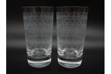 フランス　Baccarat　オールドバカラ　ローハン　タンブラー　緻密なデザインが施された上品な佇まいのハイボールグラス2客セット(バーウェア、フルレッドクリスタルガラス)(R-074592)