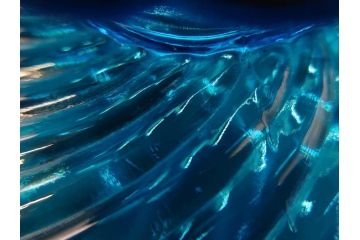 稀少!　フランス　Baccarat　オールドバカラ　バンブー　美しいブルーカラーと繊細なデザインが目を惹くコンポート(フルーツスタンド、脚付きボウル、フリル、DEPOSE刻印あり、フルレッドクリスタルガラス)(R-074595)