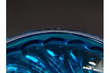 稀少!　フランス　Baccarat　オールドバカラ　バンブー　美しいブルーカラーと繊細なデザインが目を惹くコンポート(フルーツスタンド、脚付きボウル、フリル、DEPOSE刻印あり、フルレッドクリスタルガラス)(R-074595)