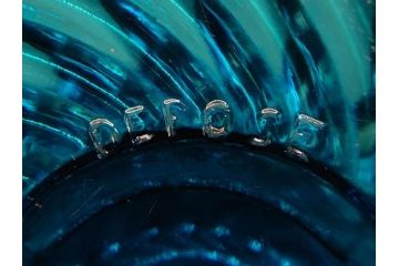 稀少!　フランス　Baccarat　オールドバカラ　バンブー　美しいブルーカラーと繊細なデザインが目を惹くコンポート(フルーツスタンド、脚付きボウル、フリル、DEPOSE刻印あり、フルレッドクリスタルガラス)(R-074595)