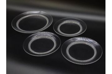 フランス　LALIQUE(ラリック)　バンブー(竹)　シンプルながらも上品な佇まいが魅力のプレート4枚セット(大・小)(皿、ガラス)(R-074596)