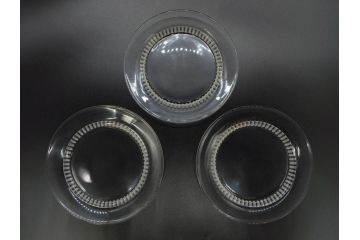 フランス　LALIQUE(ラリック)　バンブー(竹)　シンプルながらも上品な佇まいが魅力のプレート4枚セット(大・小)(皿、ガラス)(R-074596)