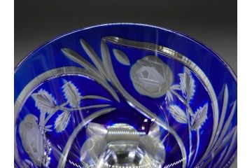 ドイツ　ドレスデンクリスタル(DRESDEN KRISTALL)　形違い　5種類　色被切子　繊細なカットと上品なブルーカラーが素敵なグラス5客セット(酒杯、ガラス)(R-074597)