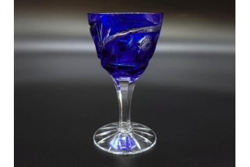ドイツ　ドレスデンクリスタル(DRESDEN KRISTALL)　形違い　5種類　色被切子　繊細なカットと上品なブルーカラーが素敵なグラス5客セット(酒杯、ガラス)(R-074597)