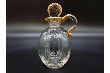 フランス　ドーム兄弟　ドームナンシー(Daum nancy)　金彩　煌びやかなゴールドのデザインが高級感漂うポット&グラス&トレー7点セット(カラフ、トレイ、グラス5客、ガラス)(R-074598)