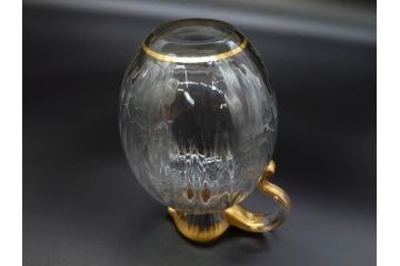 フランス　ドーム兄弟　ドームナンシー(Daum nancy)　金彩　煌びやかなゴールドのデザインが高級感漂うポット&グラス&トレー7点セット(カラフ、トレイ、グラス5客、ガラス)(R-074598)
