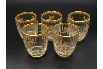フランス　ドーム兄弟　ドームナンシー(Daum nancy)　金彩　煌びやかなゴールドのデザインが高級感漂うポット&グラス&トレー7点セット(カラフ、トレイ、グラス5客、ガラス)(R-074598)
