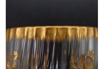 フランス　ドーム兄弟　ドームナンシー(Daum nancy)　金彩　煌びやかなゴールドのデザインが高級感漂うポット&グラス&トレー7点セット(カラフ、トレイ、グラス5客、ガラス)(R-074598)